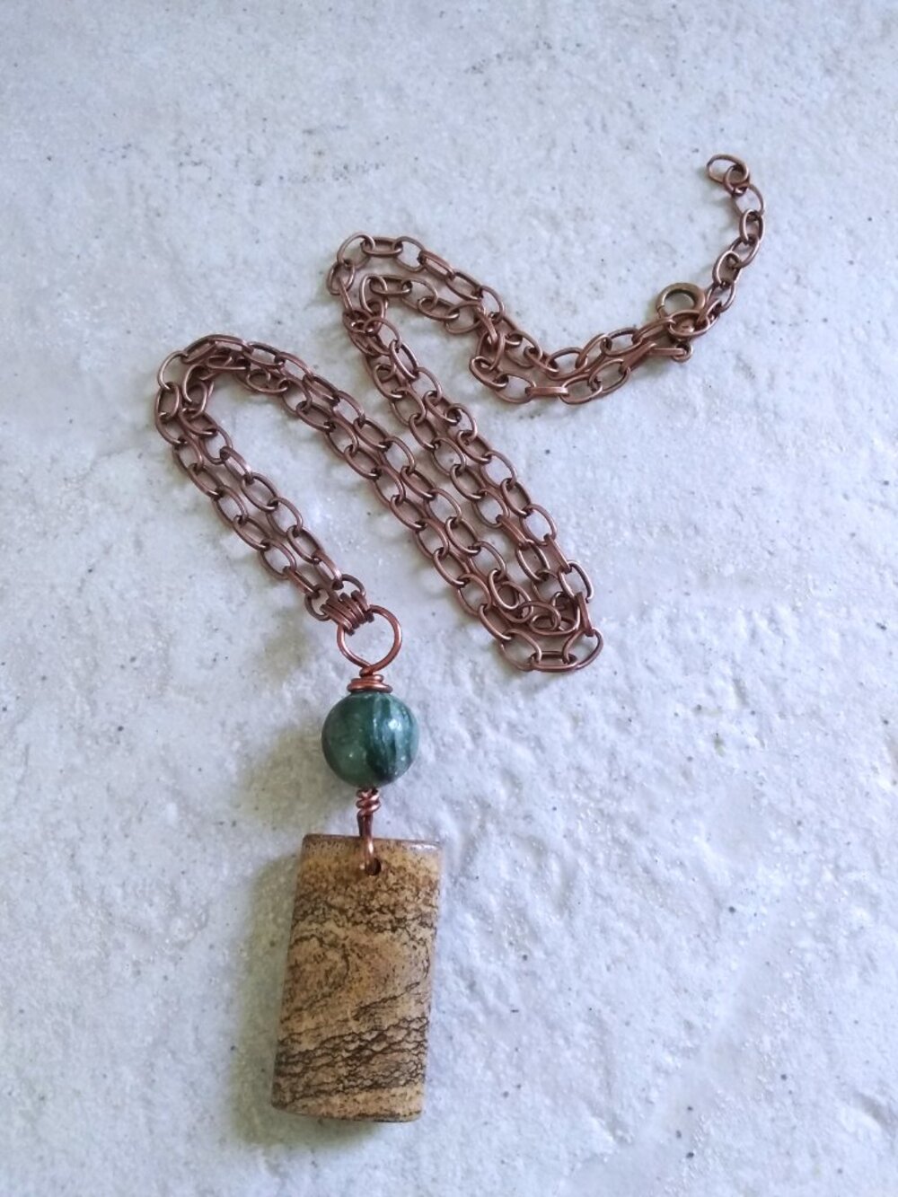 Minimalist & Relaxed Fall Necklace: Picture & Green Jasper + Copper - ForestCore